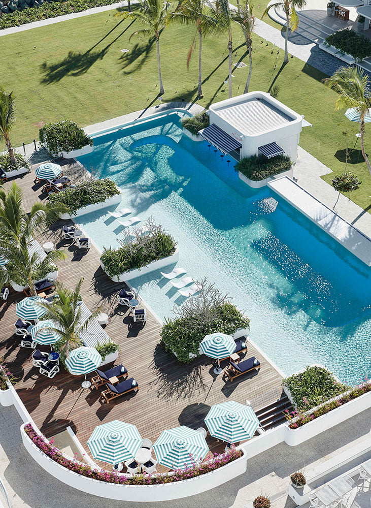 Top view of luxury design resort pool